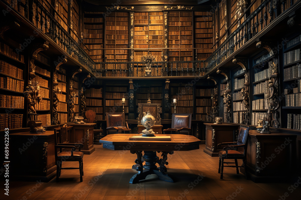 Royal library housing ancient manuscripts - embodying the wisdom and knowledge of intellectual royalty with historic books. Royal library housing ancient manuscripts - embodying the wisdom and knowledge of intellectual royalty with historic books.