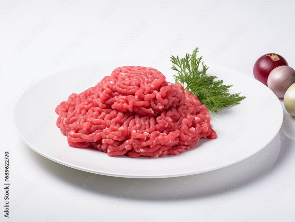 Minced meat on a white plate Minced meat on a white plate