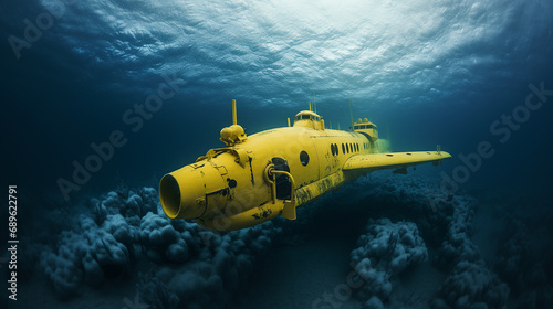 Yellow submarine under the icy waters photo