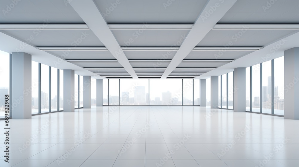 Empty office open space style in modern design background. Generative AI Empty office open space style in modern design background. Generative AI
