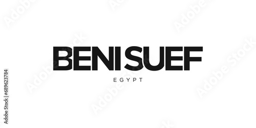 Beni Suef in the Egypt emblem. The design features a geometric style, vector illustration with bold typography in a modern font. The graphic slogan lettering. photo