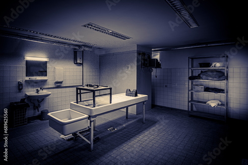 The abandoned hospital with morgue and surgery rooms