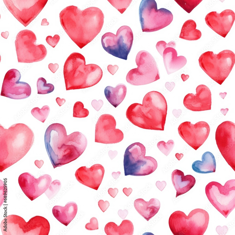 seamless pattern with hearts. Print for fabric, wrapping paper design. Valentine's Day. Background. Postcard. Love. Watercolor
