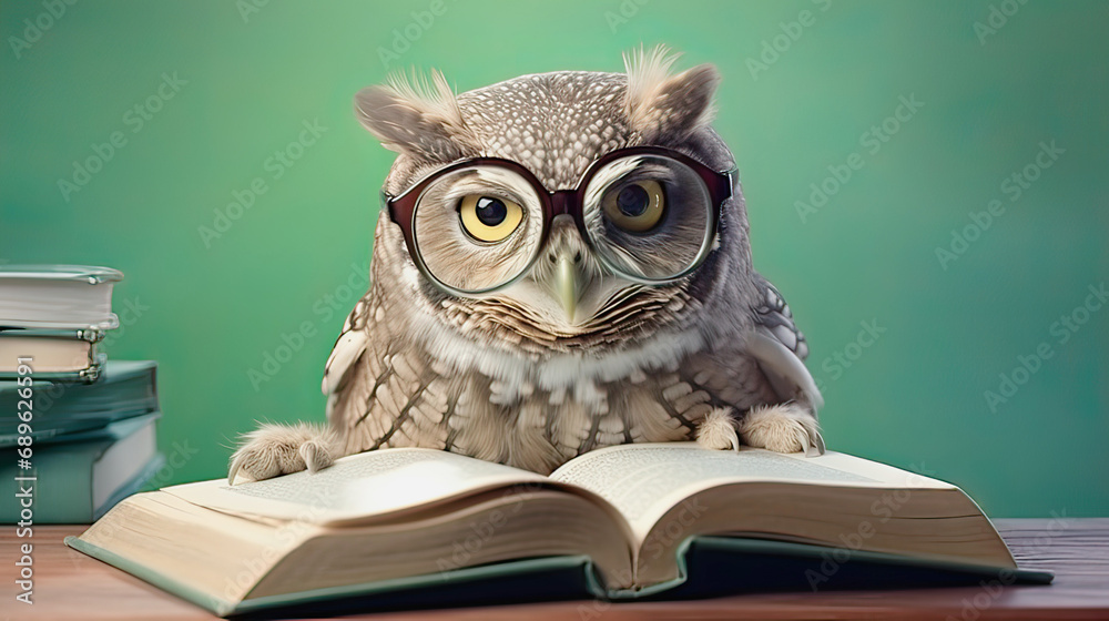 custom made wallpaper toronto digitalA  owl with glasses on a colored background reads a book