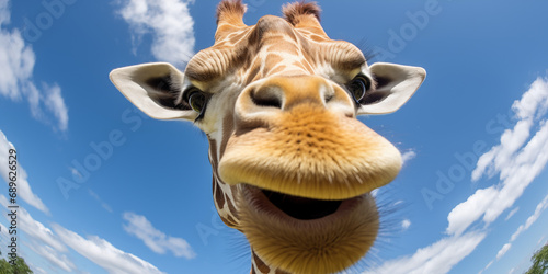 A close-up view of a giraffe s head