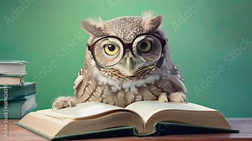 Wallpaper Mural A  owl with glasses on a colored background reads a book Torontodigital.ca
