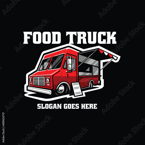 Food Truck Ready Made Logo Vector Isolated in Black Background