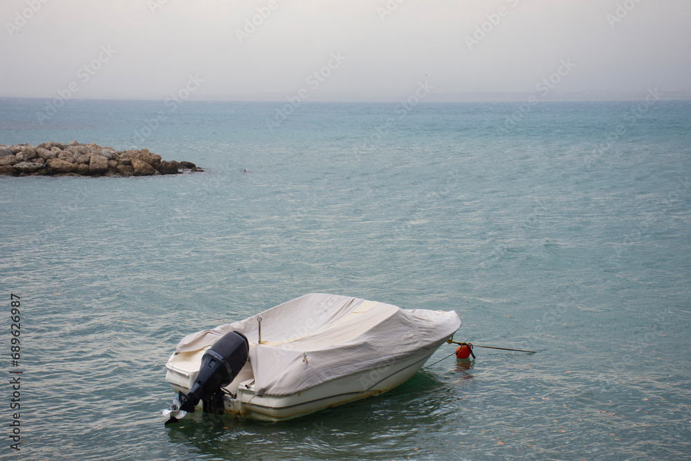 Beautiful view of white boat on the sea