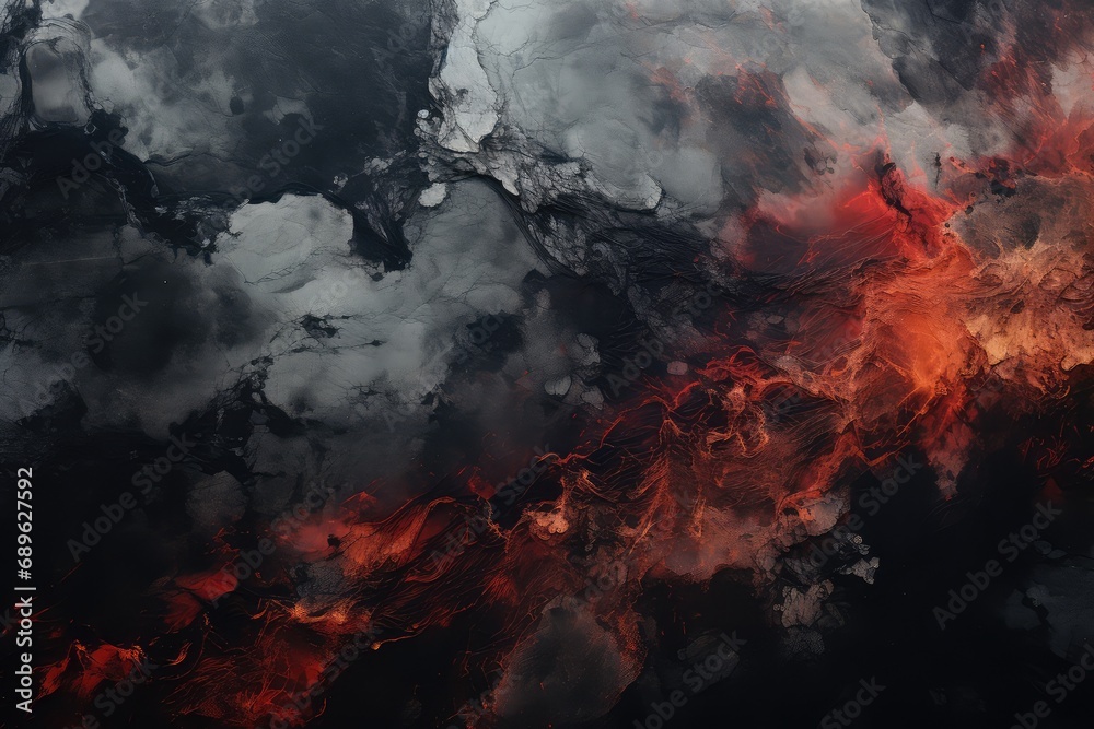 Volcanic Veins: The Vivid Contrast of Lava Against Charred Earth in an Abstract Terrain