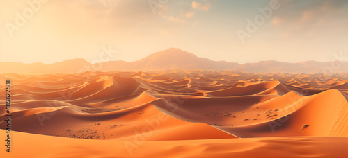 landscape of golden sand dune with blue sky in Sahara desert