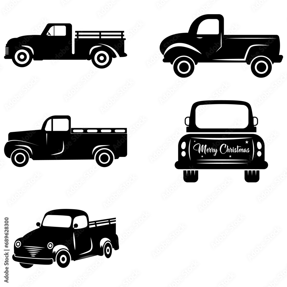 Black Christmas truck, Vintage vector illustration Christmas black truck, Christmas Truck Silhouette, Christmas Truck vector, isolated vector on white background and Christmas vector design