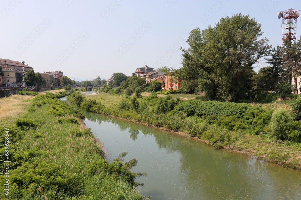 Parma River as it passes through the city of Parma in Italy