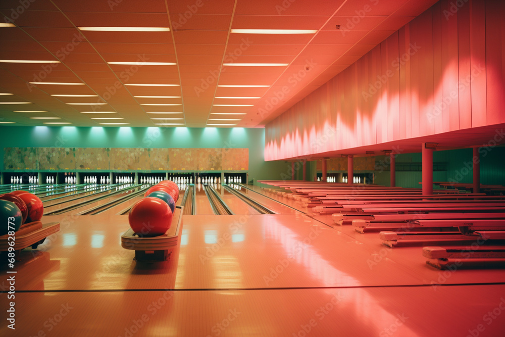Pixelated image of a bowling alley, featuring bowlers in vintage pixel ...