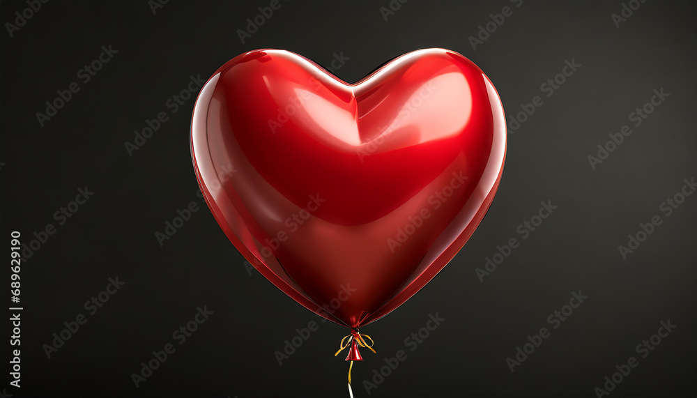 Red heart shaped balloon with black background.
