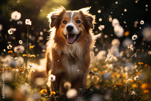 Enchanting photograph featuring dog paw prints amid a field of wildflowers, celebrating the joy of outdoor exploration.
