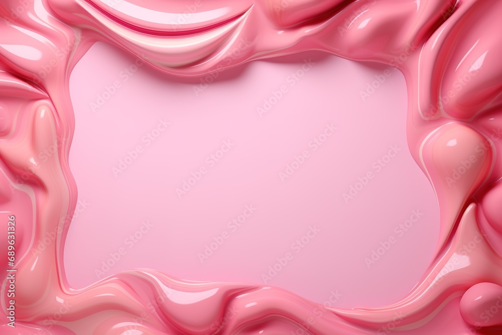 Elegant pink liquid frame with a glossy finish and central copy space on a soft background. Ideal for upscale beauty or spa branding. Elegant pink liquid frame with a glossy finish and central copy space on a soft background. Ideal for upscale beauty or spa branding.