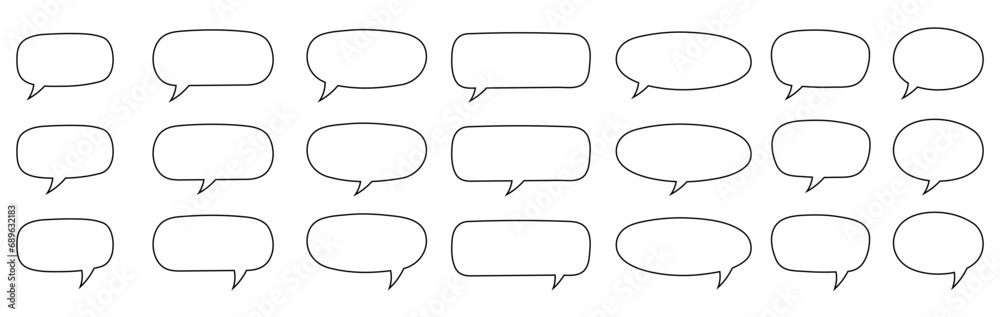 Speech bubble, speech balloon, chat bubble line art vector icon for apps and websites. Set of hand drawn speech bubbles. Speech bubble, speech balloon, chat bubble line art vector icon for apps and websites. Set of hand drawn speech bubbles.
