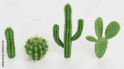 Realistic 3D Render of Cactuses Set photo
