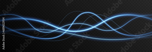 Vector blue glowing lines png. Magic lines of light. Speedy twisted lines. Light trail, glowing waves. Movement of energy flow. Light effect. PNG.