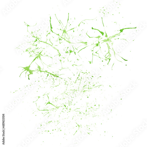 Abstract watercolor green splashes isolated on white background. Hand drawn design element for decor banner