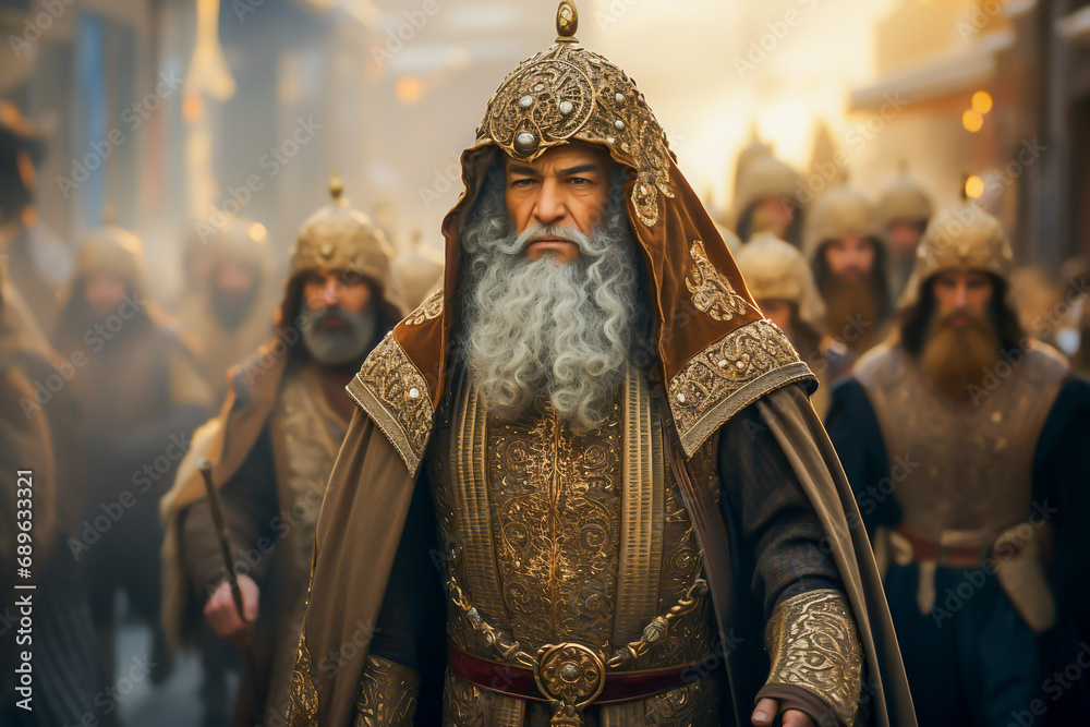 Fototapeta premium illustration of medieval and powerful warrior men in a fight