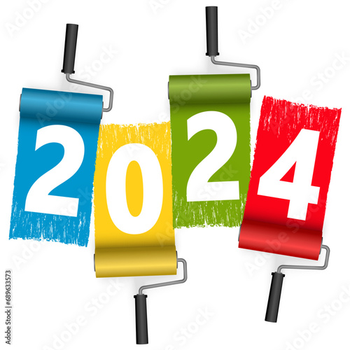 four colors paint roller concept for New Year 2024