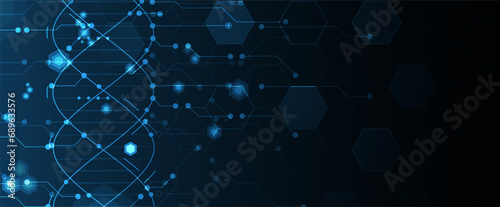 Abstract DNA technology. Science medical concept. Futuristic background.  Wireframe molecules structure