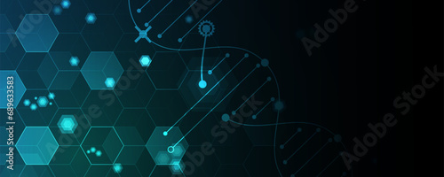 Abstract DNA technology. Science medical concept. Futuristic background.  Wireframe molecules structure