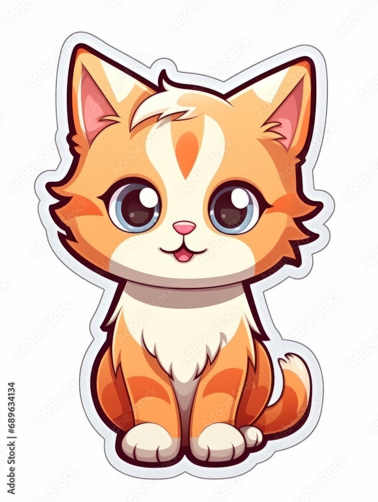 Funny Kitten sticker in cartoon style, AI Funny Kitten sticker in cartoon style, AI