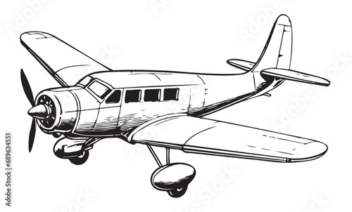 Hand drawn retro airplane. Realistic vintage plane isolated. Engraved style vector illustration. Template for your design works.