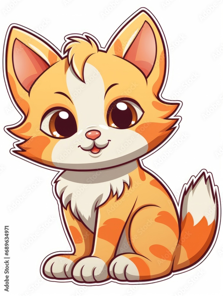 Funny Kitten sticker in cartoon style on white background isolated, AI Funny Kitten sticker in cartoon style on white background isolated, AI