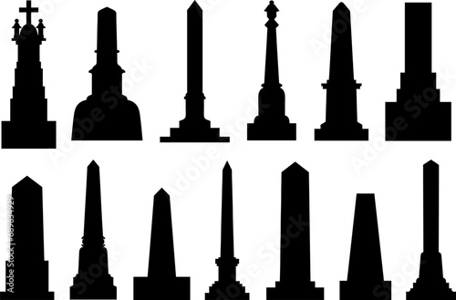 Group of different obelisks isolated on white background