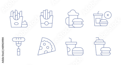 Fast food icons. Editable stroke. Containing french fries  sausage  pizza slice  fast food  no fast food.