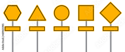Fotografie, Obraz Set of blank yellow road sign