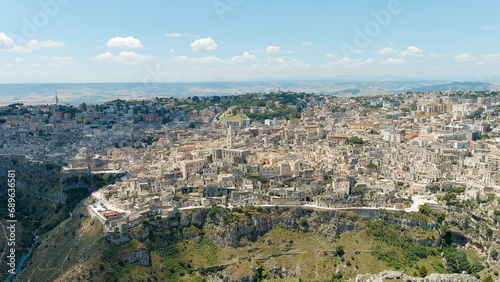 Matera, Italy. The old part of the city is carved into the rock and is a UNESCO World Heritage Site. Summer day, Aerial View © nikitamaykov