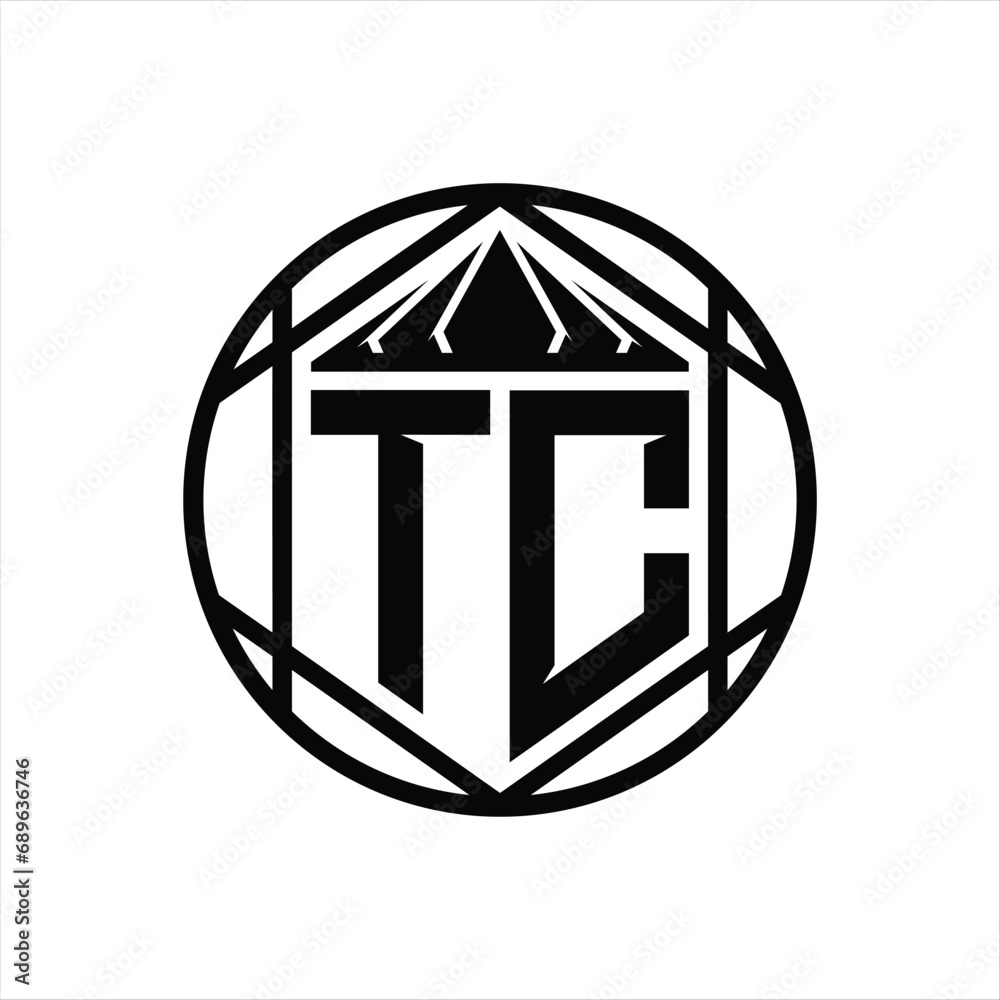 TC Letter Logo monogram hexagon slice crown sharp shield shape isolated circle abstract style design TC Letter Logo monogram hexagon slice crown sharp shield shape isolated circle abstract style design