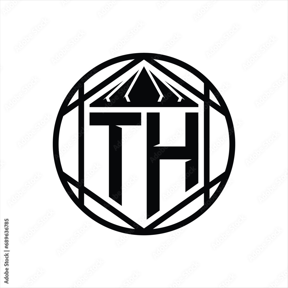 TH Letter Logo monogram hexagon slice crown sharp shield shape isolated circle abstract style design TH Letter Logo monogram hexagon slice crown sharp shield shape isolated circle abstract style design