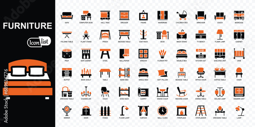 Furniture  editable colored icons collection. Simple vector illustration.