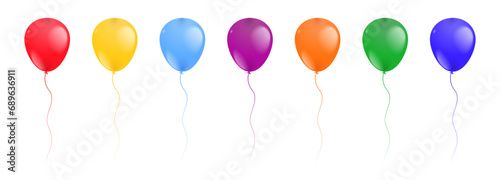 Set of bright colorful realistic inflatable helium balloons.  Vector illustration isolated on white background