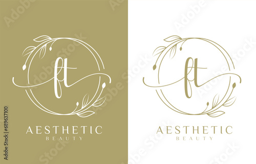 Letter FT Beauty Logo with Flourish Ornament