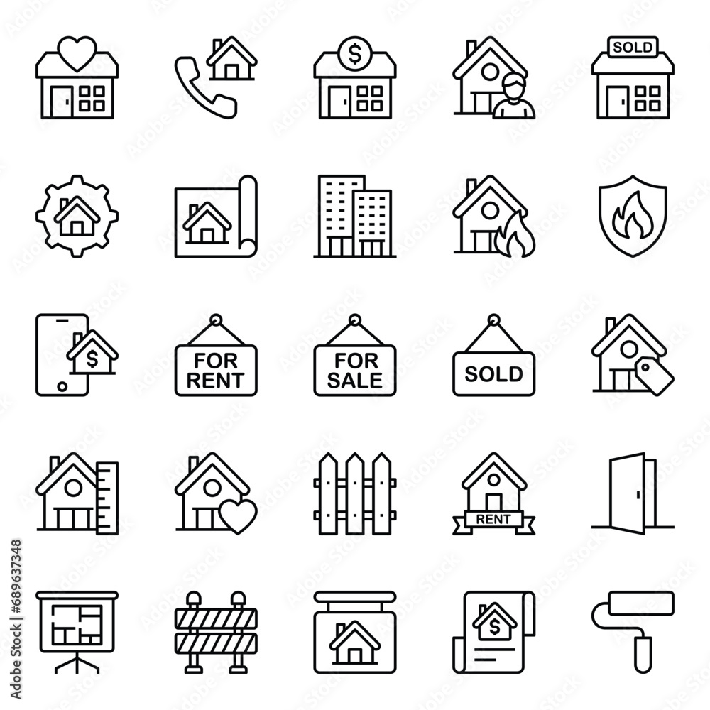 Outline icons set for Real estate. Outline icons set for Real estate.