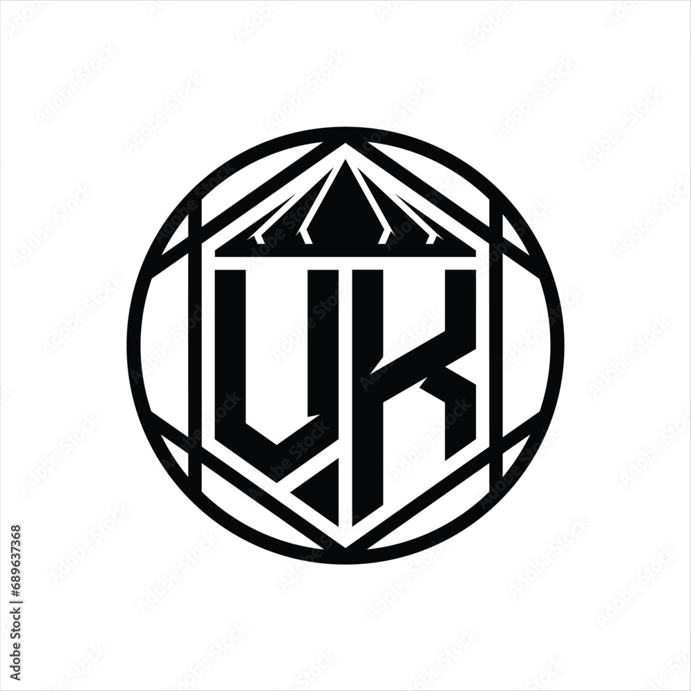 VK Letter Logo monogram hexagon slice crown sharp shield shape isolated circle abstract style design VK Letter Logo monogram hexagon slice crown sharp shield shape isolated circle abstract style design