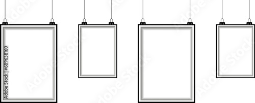 Set of poster mock-ups of different sizes hanging on the wall. Empty frame. Poster layout. Vertical template frame with shadow. Vector EPS 10 photo
