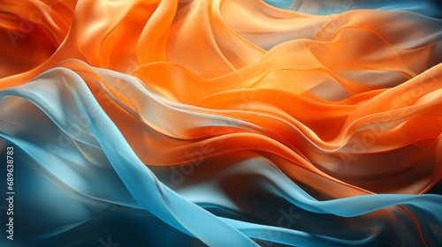 Vibrant neon orange and blue fabrics in different orange tonalities with movement in the style of rim light