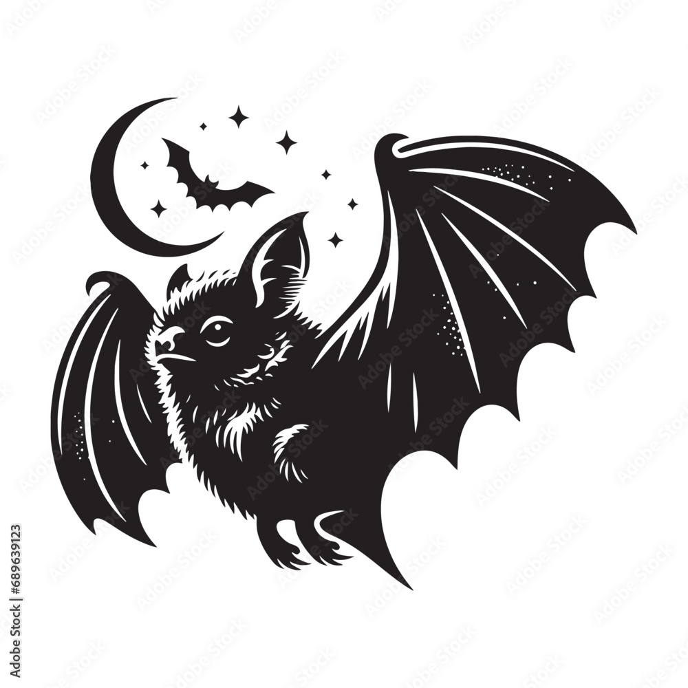 Bat silhouette: Intricately detailed bat bird in flight, a striking ...