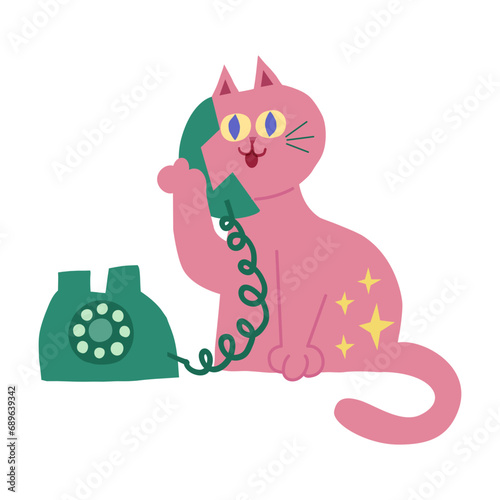 Cat calling telephone cartoon clipart
