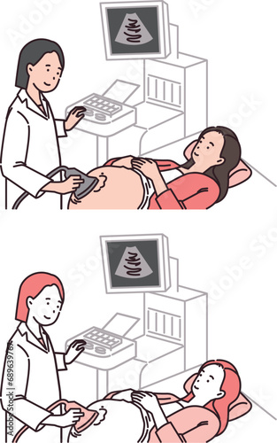 Illustration of Pregnant Women in Ultrasound Care