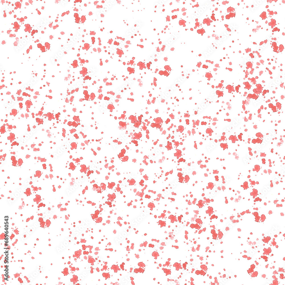 Watercolor Seamless Pattern Hand painted illustration. Abstract red spots and splashes on isolated white background Universal base for your design of textile, wrapping paper, wallpaper, cover, print