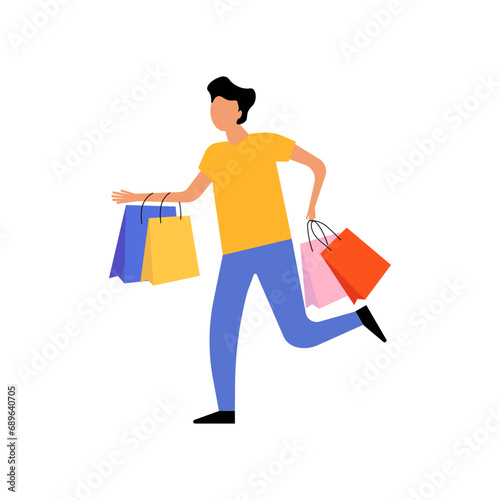 The man is shopping. The guy with the packages. Vector illustration