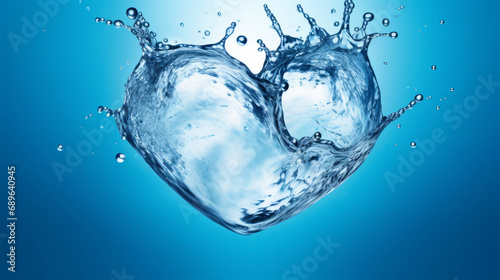 Water splash in the shape of a heart. Water love. Drops and splashes of pure water